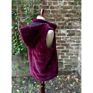 Burgundy Hooded Faux Fur Vest